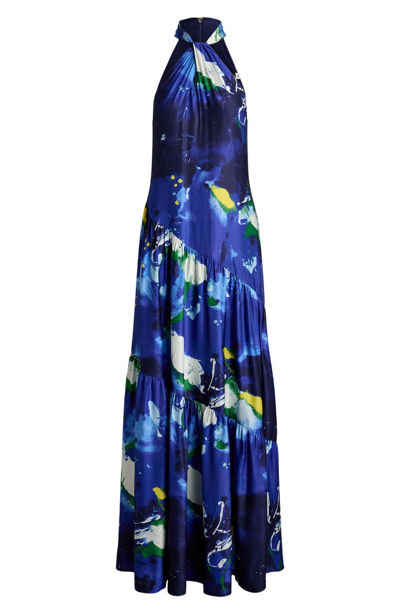 Lauren Ralph Lauren Mock Neck Tiered Gown, Alternate, color, Blue Multi