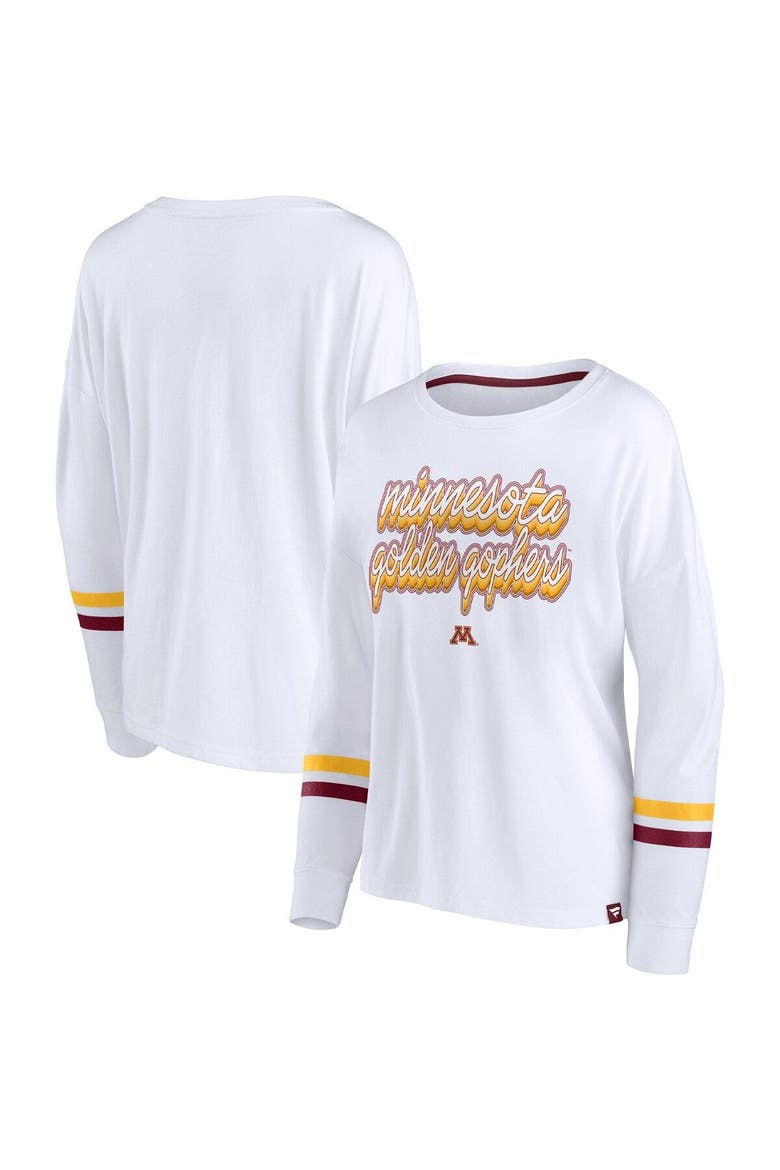 Women's Fanatics Branded White Minnesota Golden Gophers Retro Power Striped Long Sleeve T-Shirt, Main, color, White