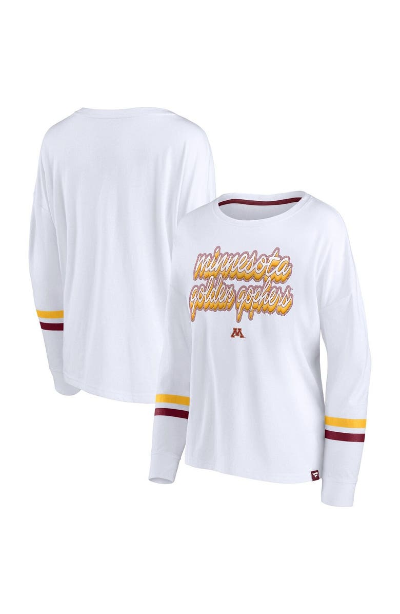 FANATICS Women's Fanatics Branded White Minnesota Golden Gophers Retro Power Striped Long Sleeve T-Shirt, Main, color,