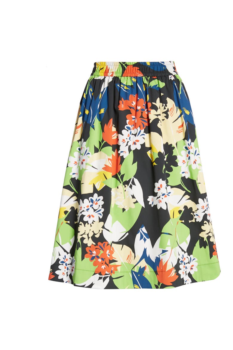 Pull-On Poplin Skirt, Alternate, color, LARGE BLACK MULTI TROPICAL