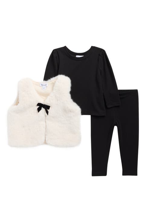 Long Sleeve T-Shirt, Faux Fur Vest & Leggings Set (Baby)
