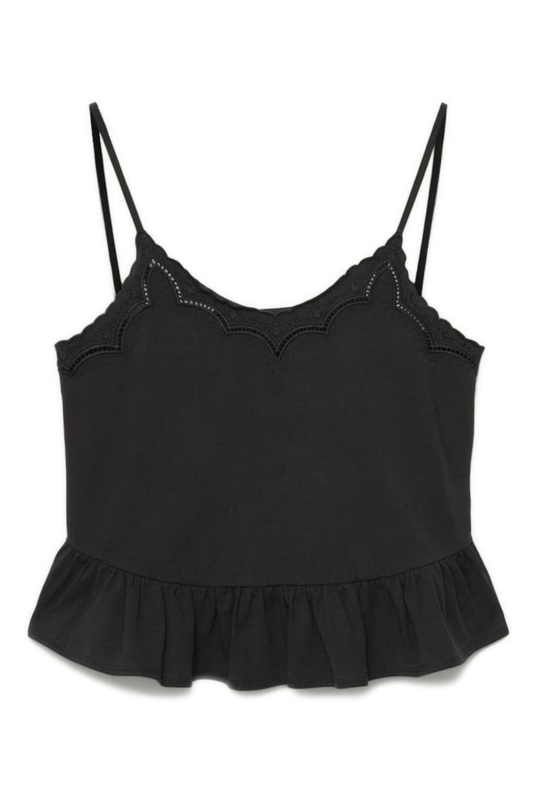 Georgia Lace Trim Peplum Camisole, Alternate, color, BLACK