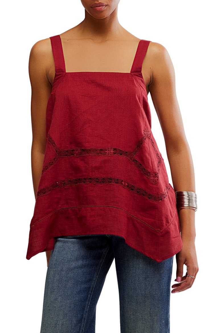 Lace Inset Handkerchief Hem Cotton Camisole, Main, color, SYRAH