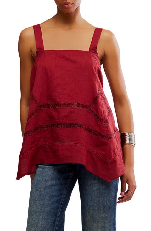 Lace Inset Handkerchief Hem Cotton Camisole