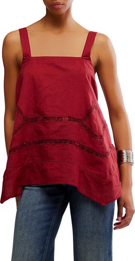 Free People Lace Inset Handkerchief Hem Cotton Camisole