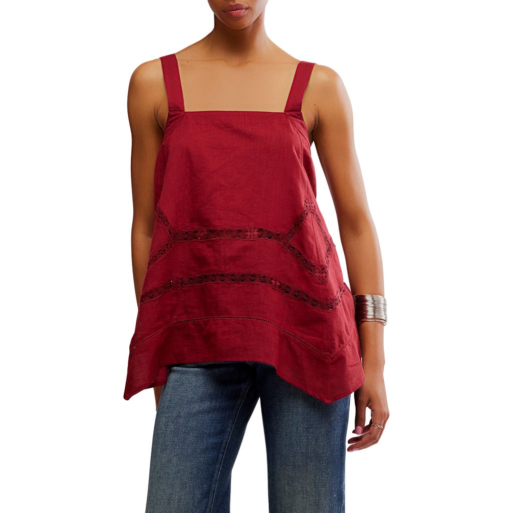 Free People Lace Inset Handkerchief Hem Cotton Camisole In Burgundy