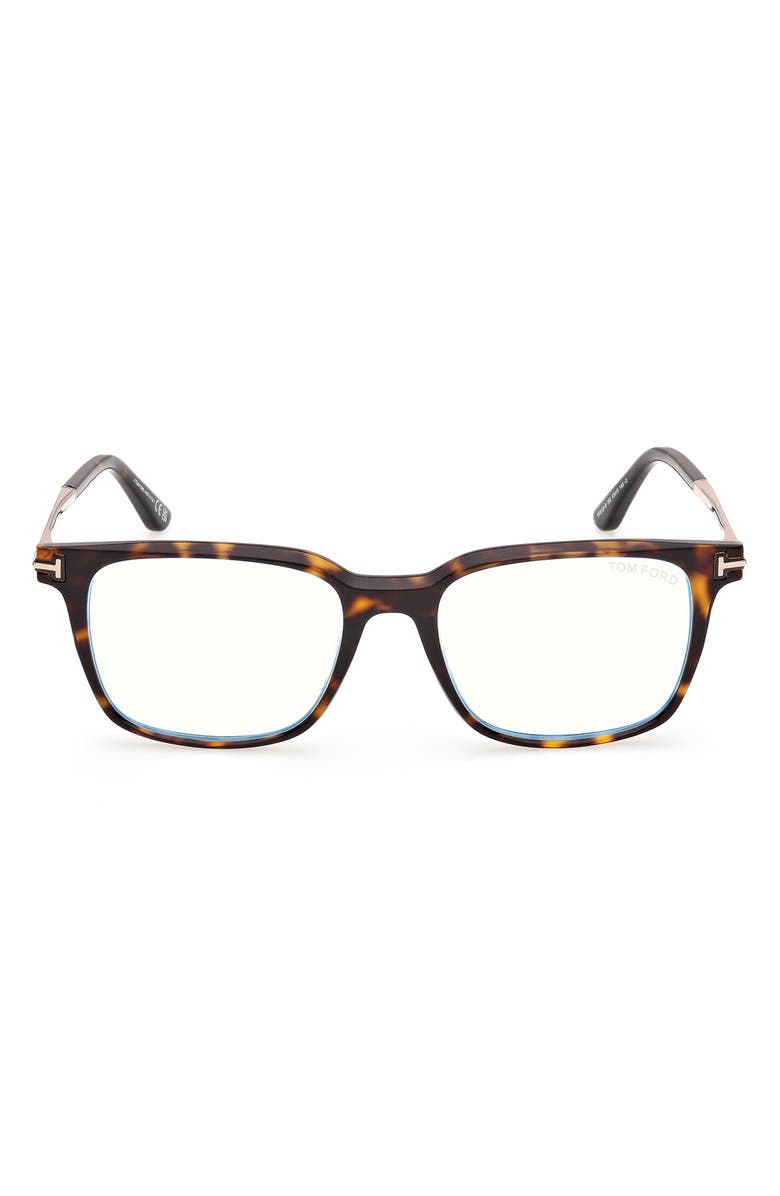 TOM FORD 53mm Square Optical Glasses, Main, color, Shiny Dark Havana / Rose Gold