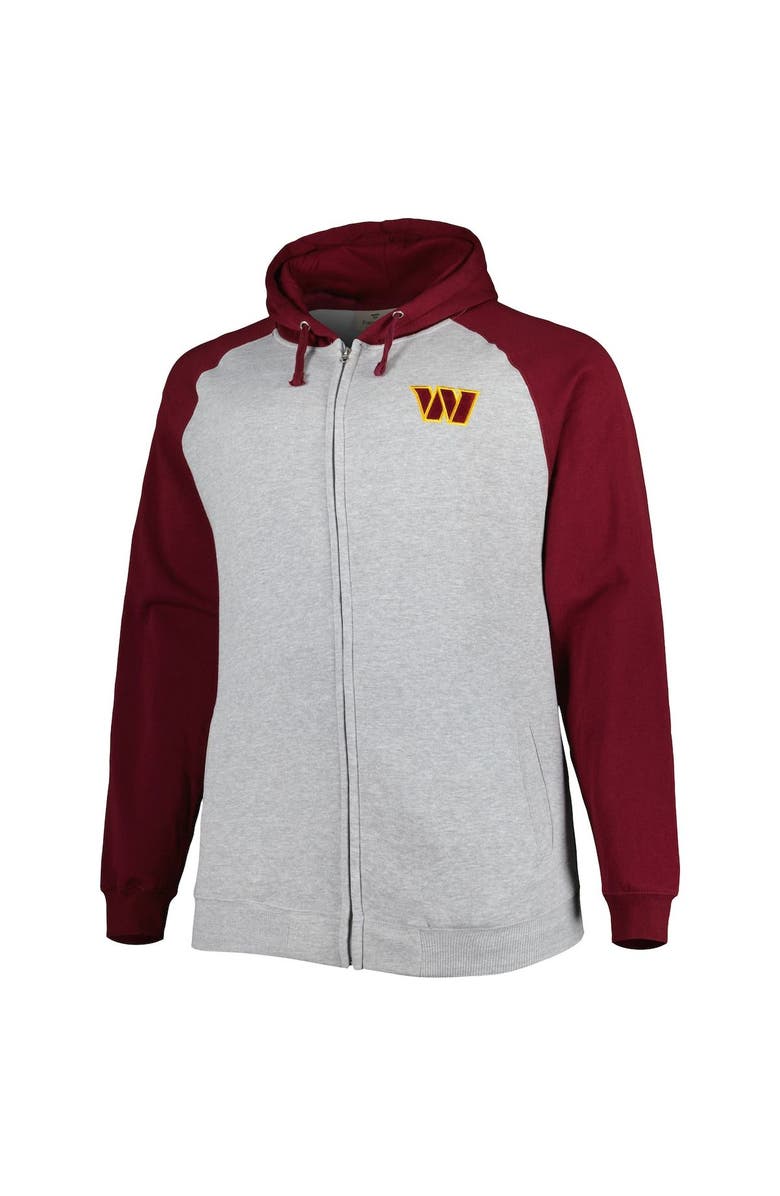 PROFILE Men's Heather Gray Washington Commanders Big & Tall Fleece Raglan Full-Zip Hoodie Jacket, Alternate, color, Heather Gray