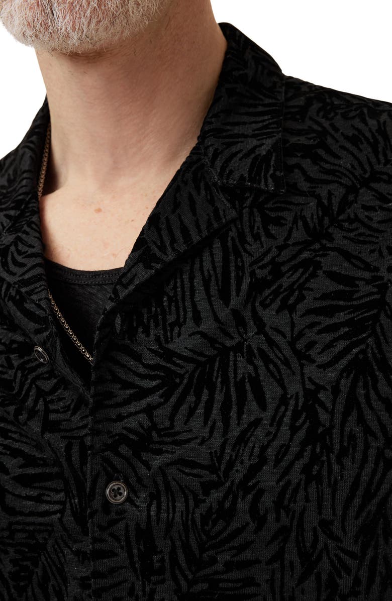 John Varvatos Matera Frond Jacquard Short Sleeve Organic Linen Button-Up Shirt, Alternate, color, Black