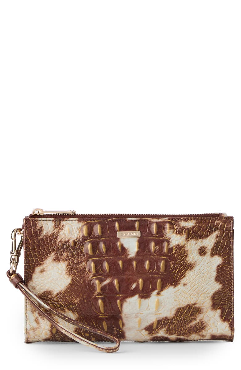 Brahmin Daisy Croc Embossed Leather Wristlet, Main, color, 