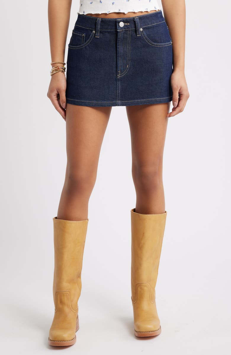BP. Heart Pocket Low Rise Denim Miniskirt, Main, color, Rinse Wash