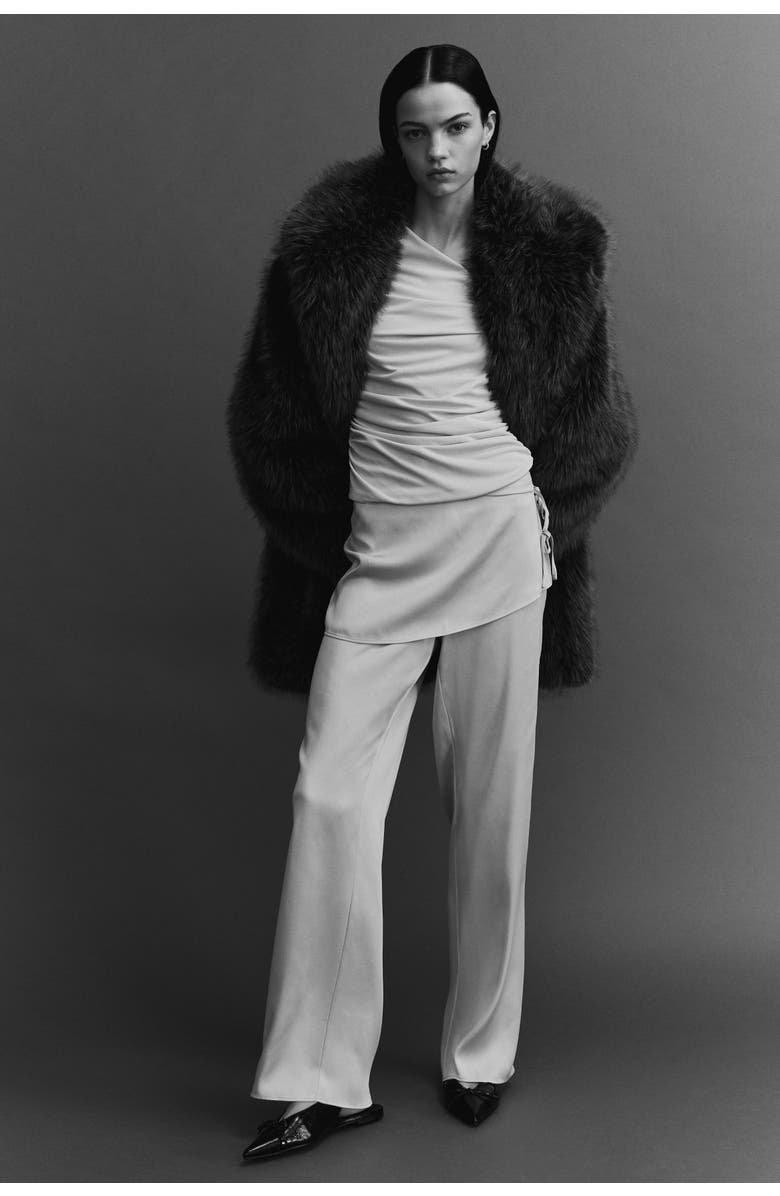 H&M Skirt-layered Satin Trousers, Alternate, color, Light Beige