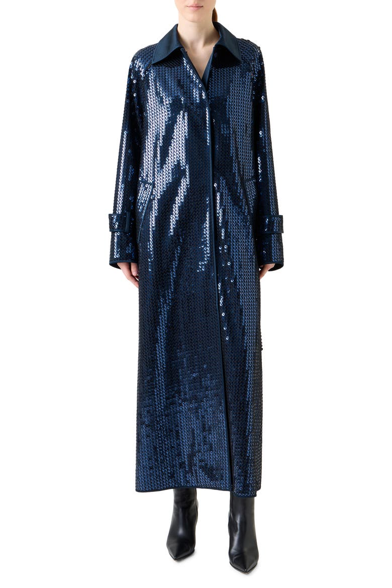 Estelle Sequin Long Coat, Main, color, NAVY