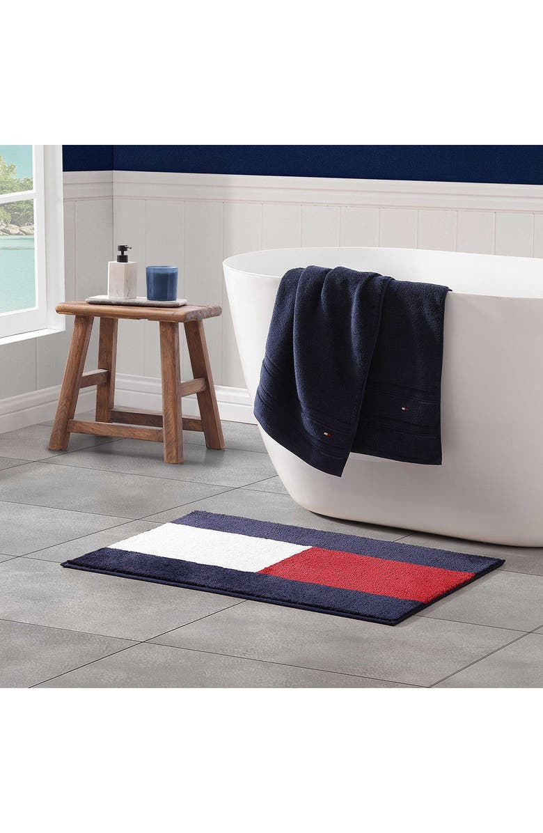 Tommy Hilfiger Flag Bath Rug, Alternate, color, Midnight Blue/ Scarlet/ White