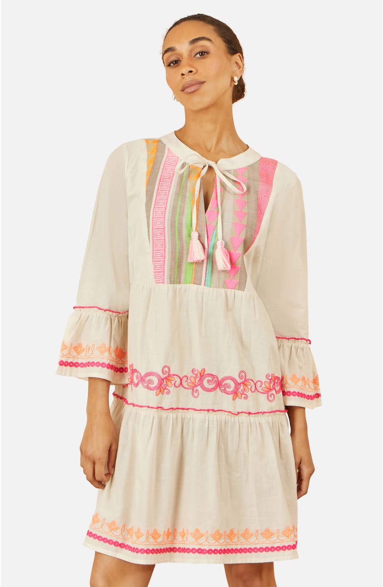 Yumi Embroidered Cotton Tunic Dress, Alternate, color, Beige