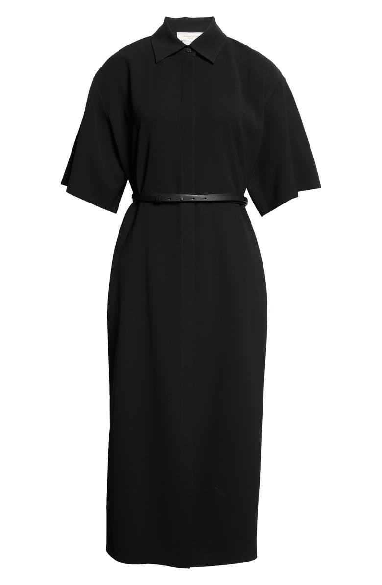 Lafayette 148 New York Drop Shoulder Belted Finesse Crepe Midi Shirtdress, Alternate, color, Black