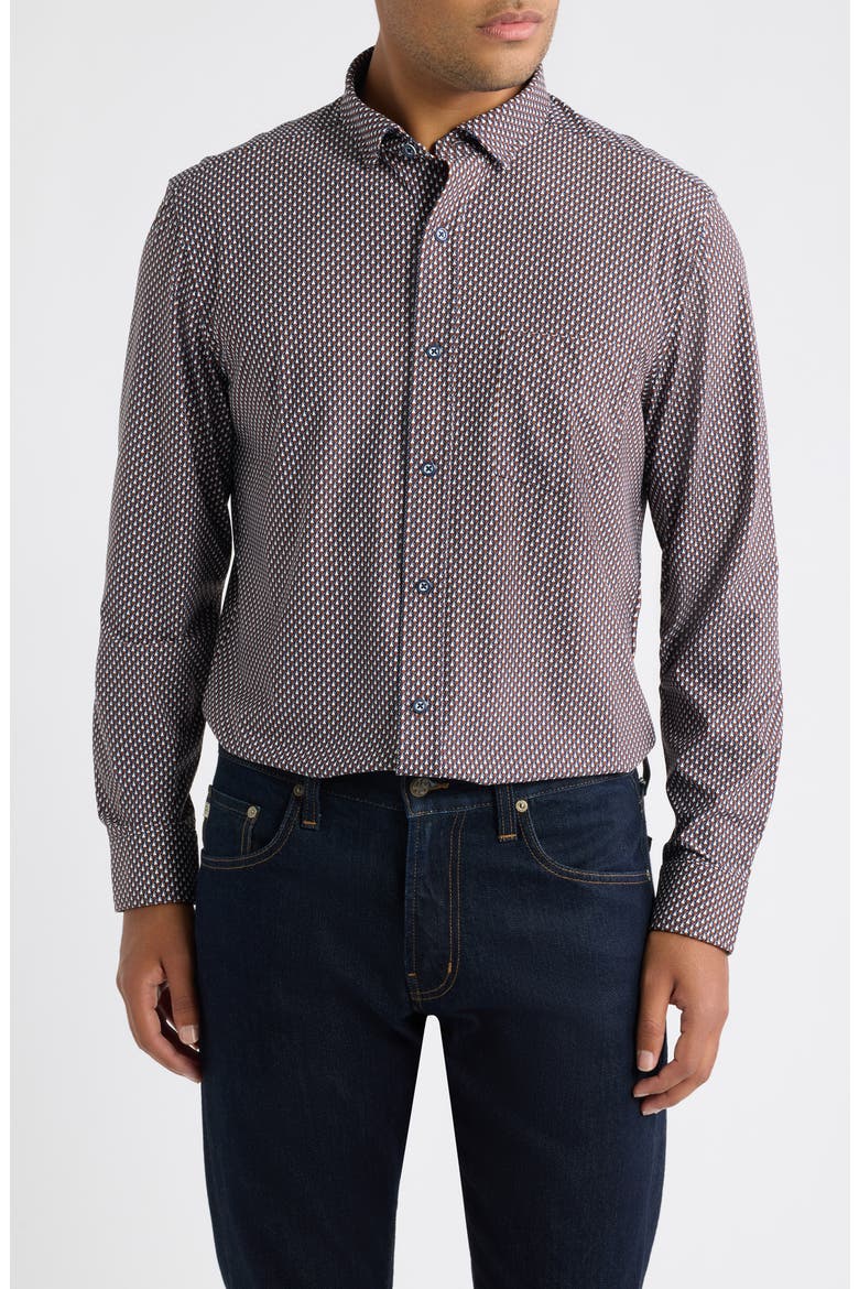 XC+™ Motion Microprint Knit Button-Up Shirt, Main, color, RUST/ NAVY STACKED TRIANGLE