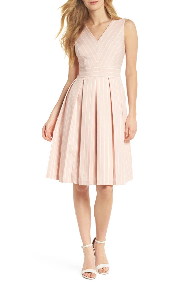 Samantha Slub Stripe Fit & Flare Dress, Main, color, PINK/ WHITE