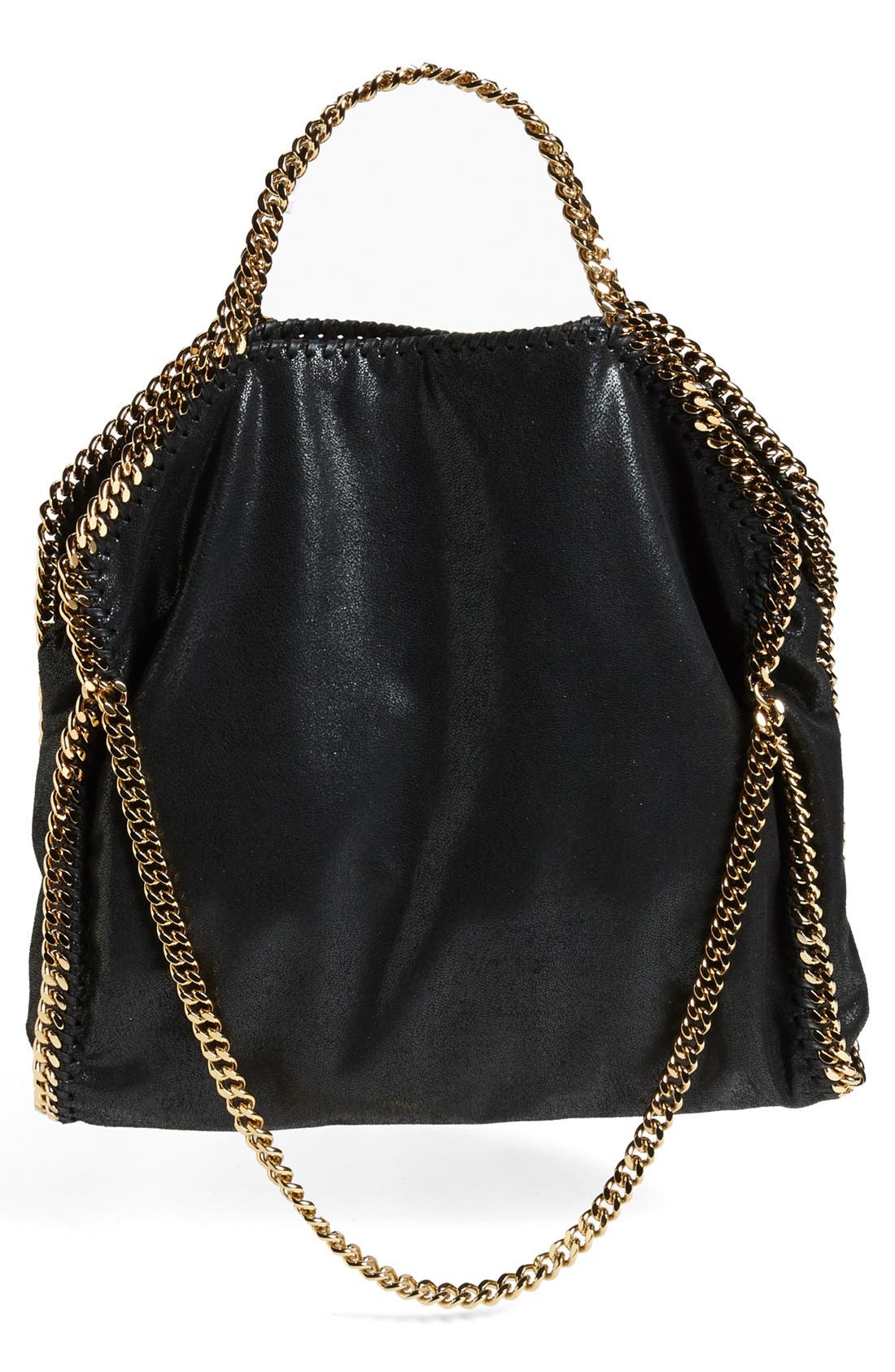 Falabella Faux Leather Foldover Tote, Main, color, BLACK