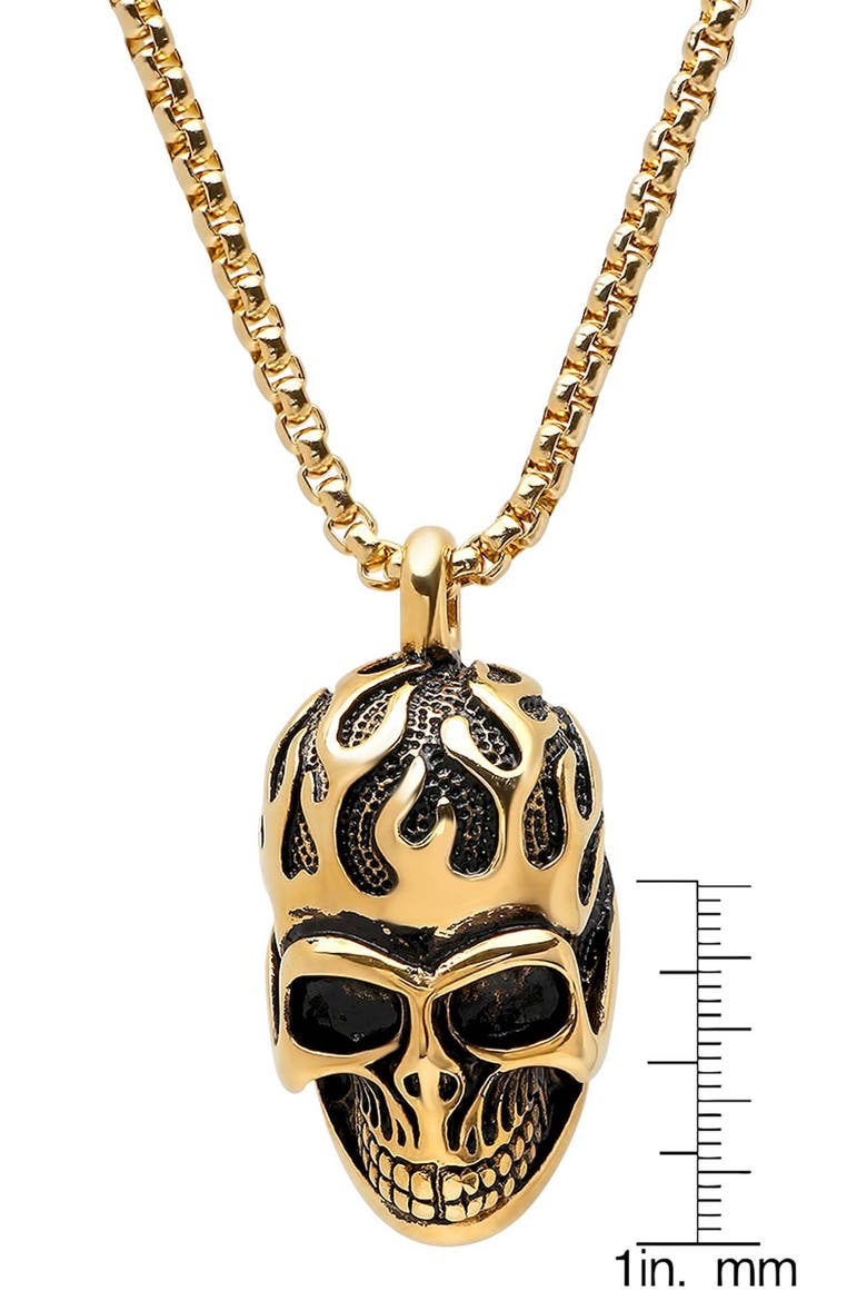 Men's 18K Gold Plated Stainless Steel Skull Pendant Necklace, Alternate, color, GOLD