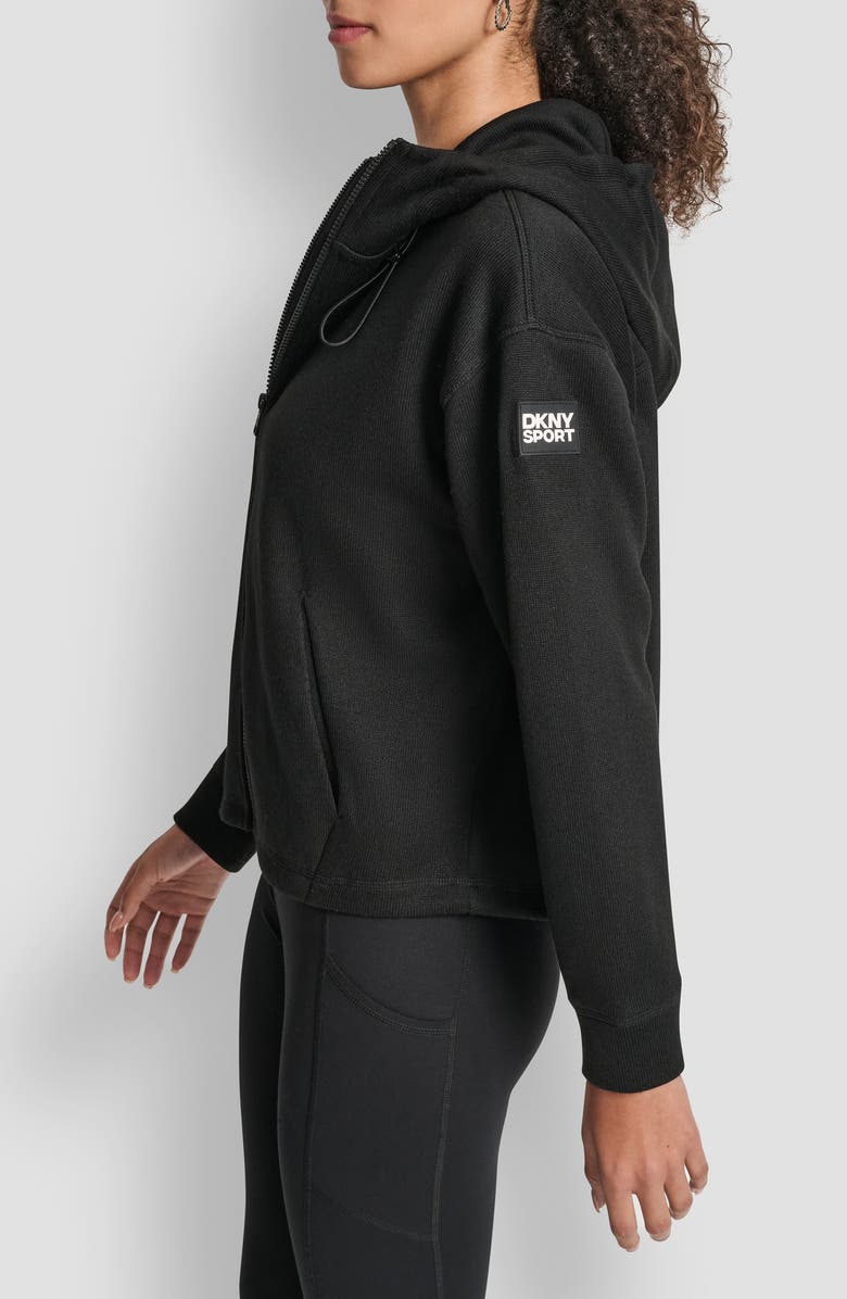 DKNY Logo Patch Full Zip Hoodie, Alternate, color, Black