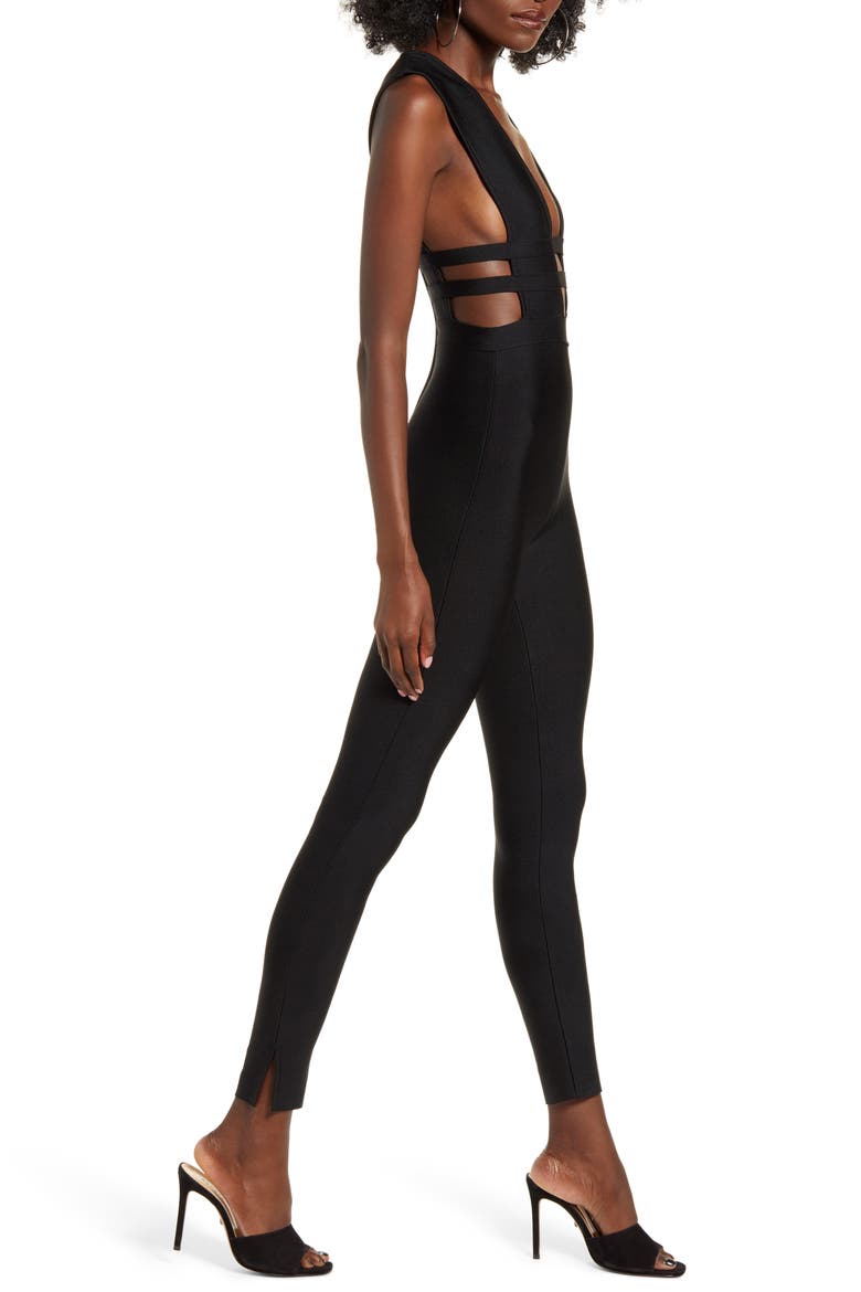 Marilyn Cutout Jumpsuit, Alternate, color, BLACK