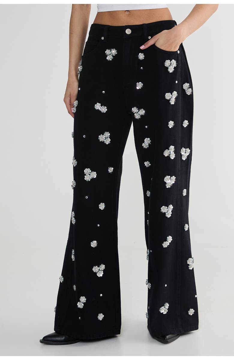 NASTY GAL Limited Embellished Flower Applique Jean, Main, color, Washed Black