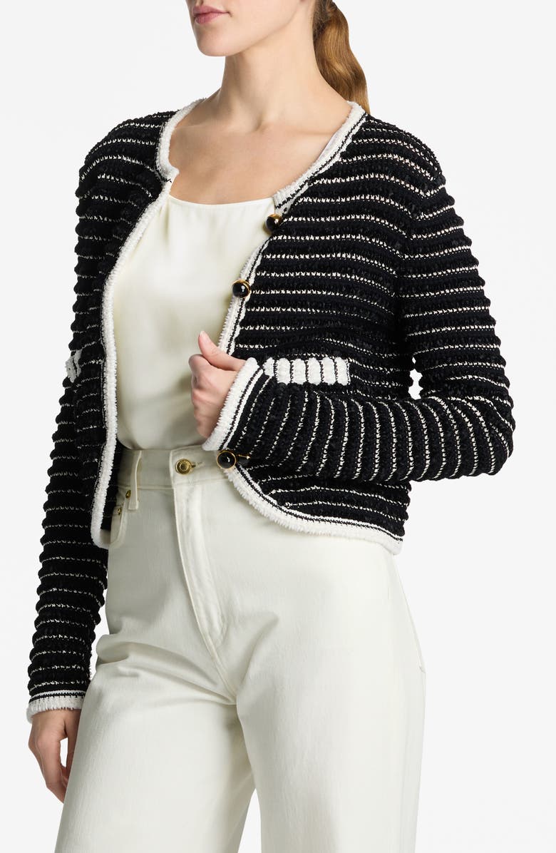 St. John Collection Stripe Eyelash Chenille Sweater Jacket, Alternate, color, 