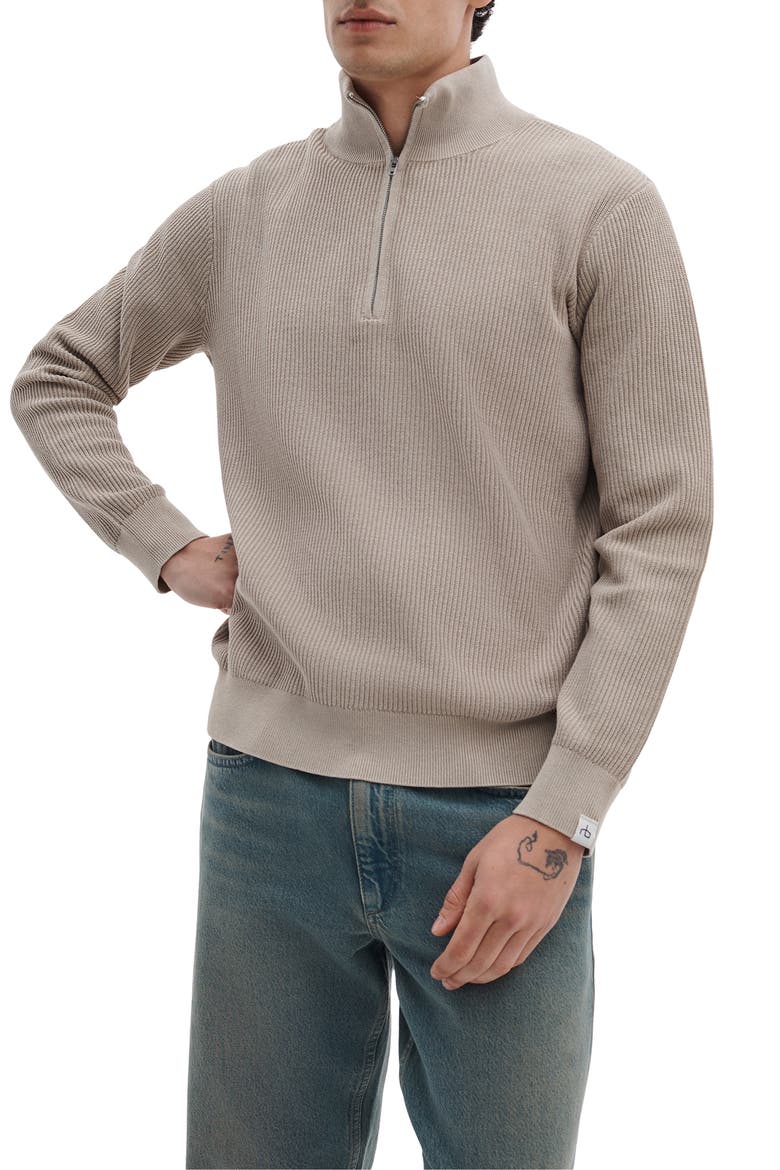 Caden Washed Cotton Blend Quarter Zip Sweater, Main, color, TAUPE