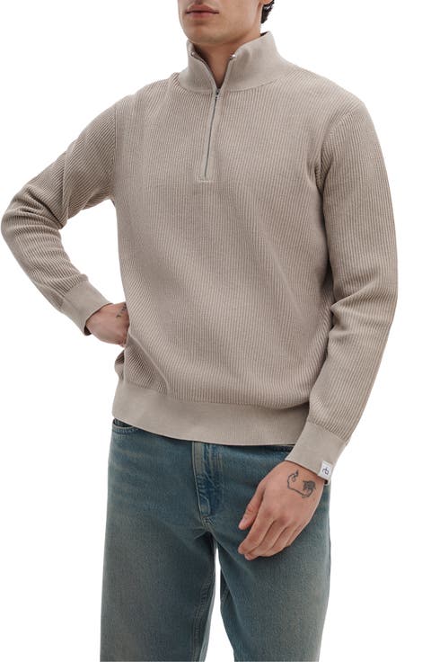 Caden Washed Cotton Blend Quarter Zip Sweater