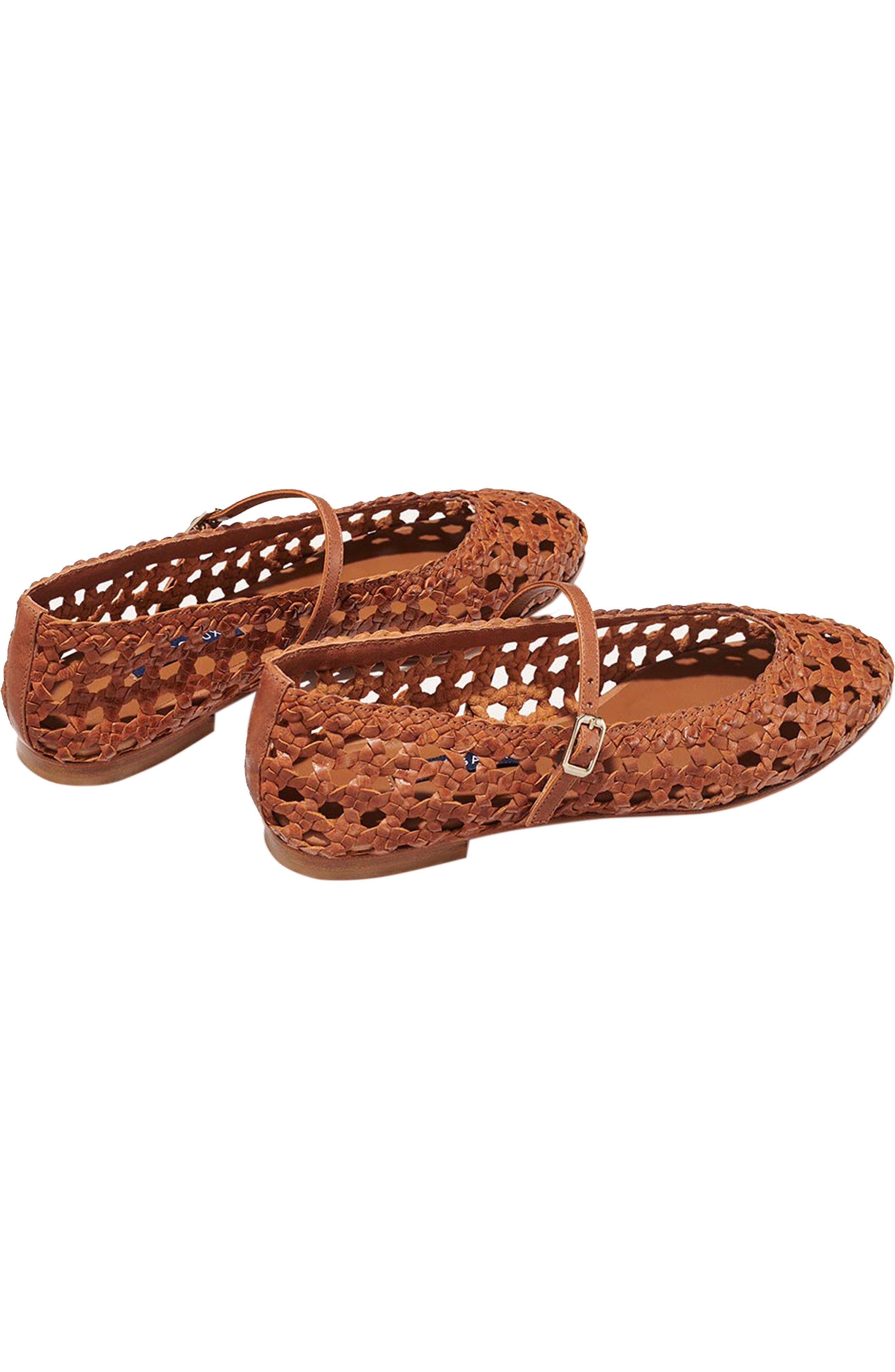 MARGAUX The Woven Demi Jane Flat, Alternate, color, Saddle Leather