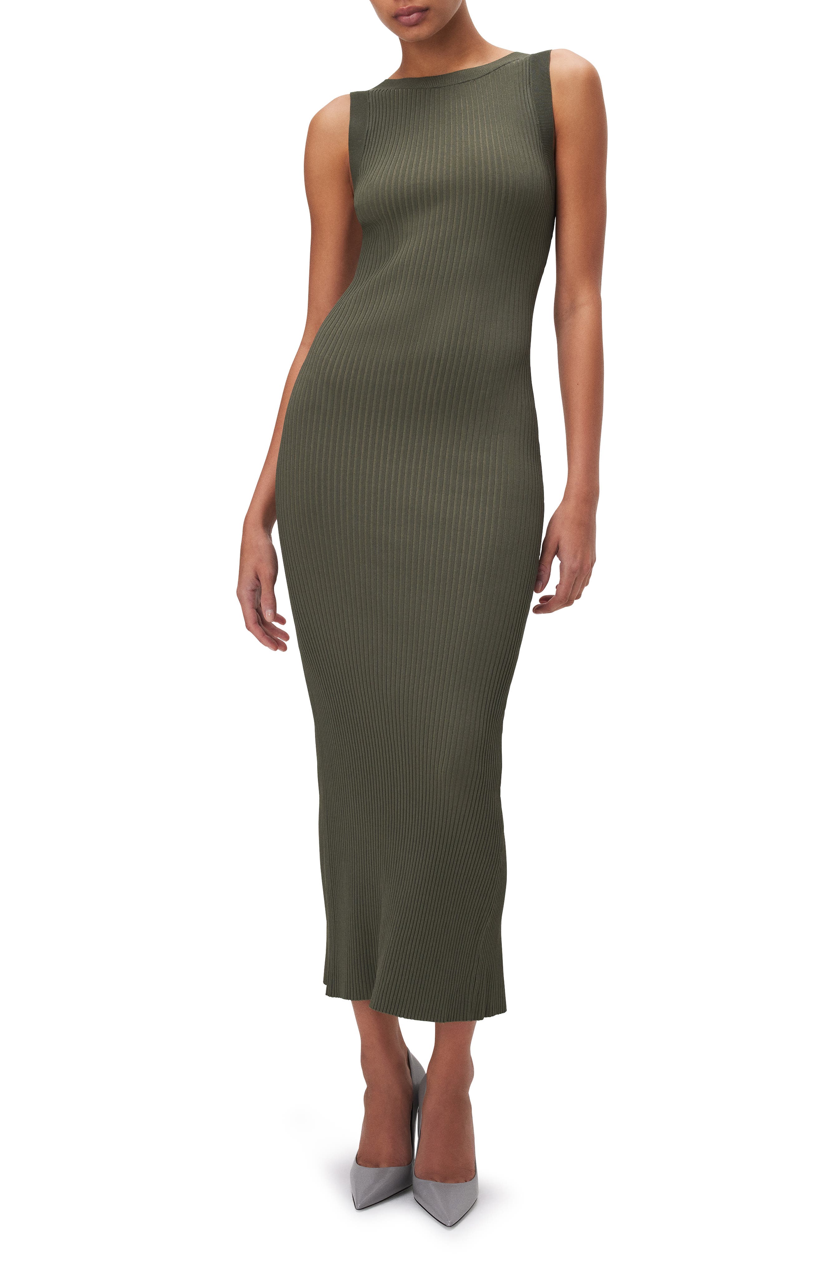 Good American Shine Scoop Back Ribbed Tank Dress