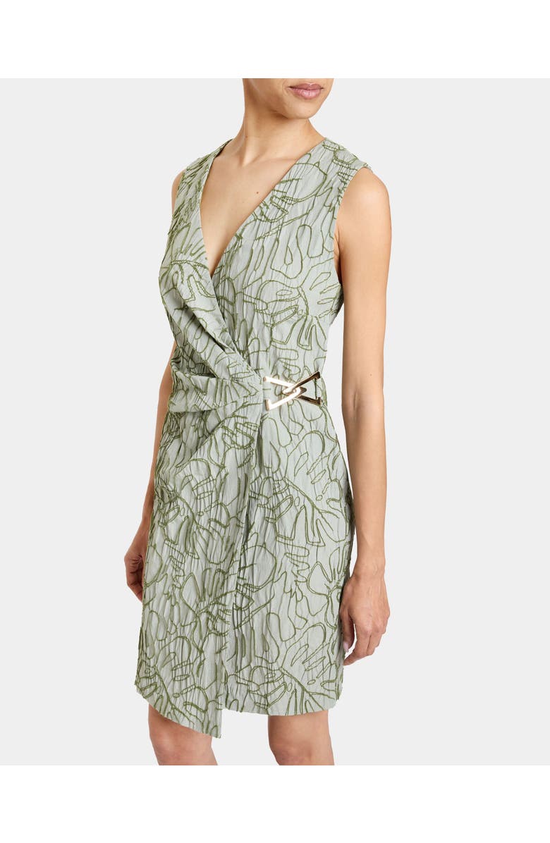 Santorelli TILLY Sleeveless Faux Wrap Shift Dress in Stretch Cotton Cloque, Alternate, color, Aloe