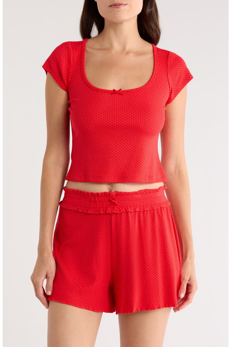 Print Short Sleeve Pajama Top, Main, color, SCARLETT DOT