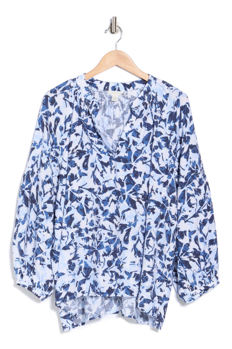 Floral Long Sleeve Popover Top, Alternate, color, NAVY- WHITE BRUSHED BLOOMS