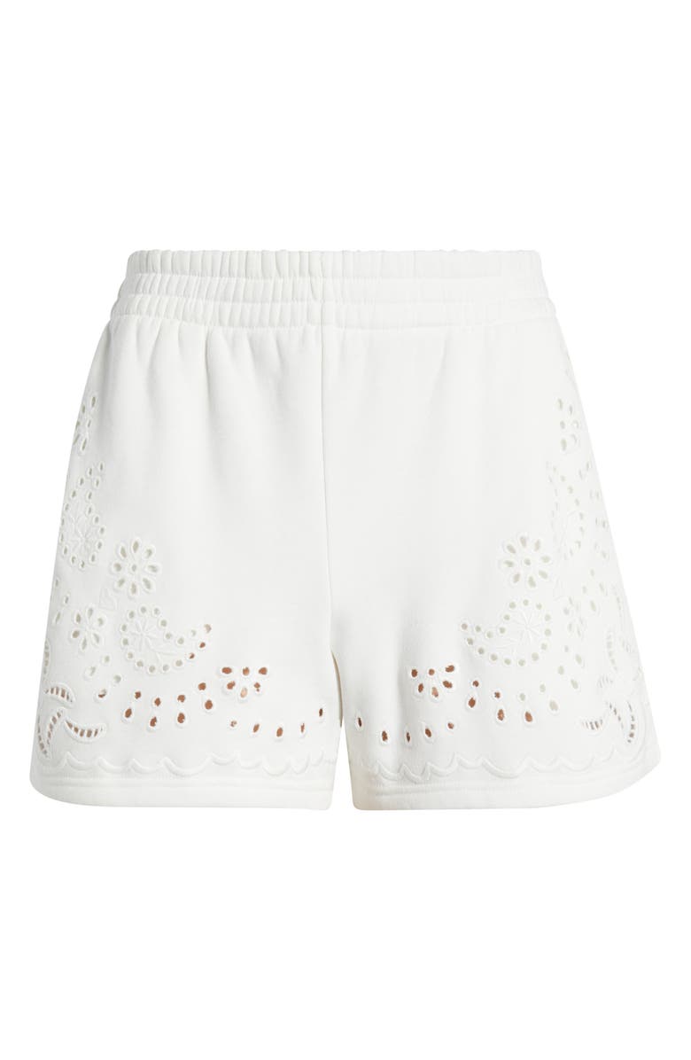 LoveShackFancy Abrah Eyelet Knit Shorts, Alternate, color, True White
