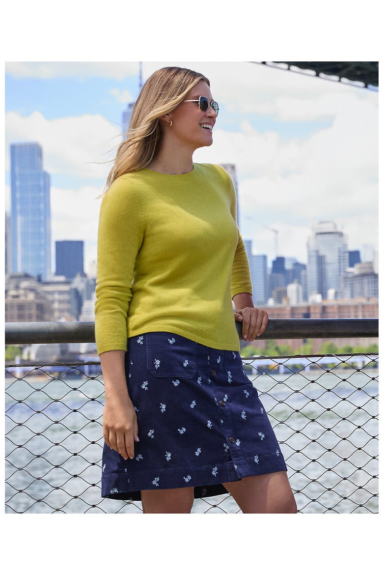 Corduroy Mid Rise Button Through Above the Knee Skirt, Alternate, color, Embroidery/Deep Sea Navy