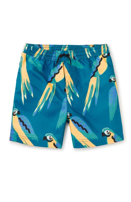 Tea Collection Mid-length Swim Trunks 3.0 In Blue & Yellow Macaws