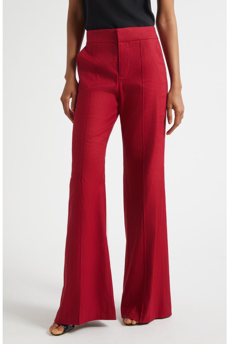 Dylan High Waist Wide Leg Linen Blend Pants, Main, color, DARK CHERRY