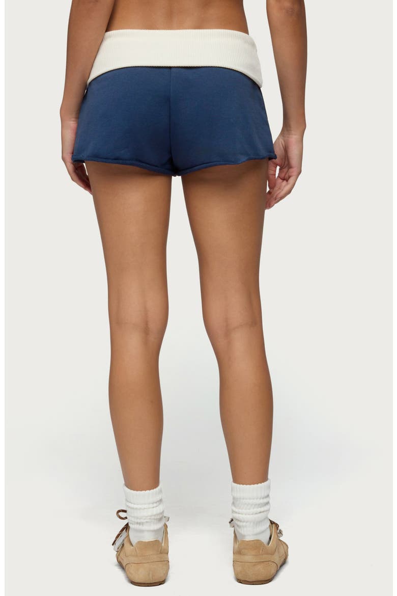 Stevie Contrast Foldover French Terry Shorts, Alternate, color, NAVY-AND-CREAM