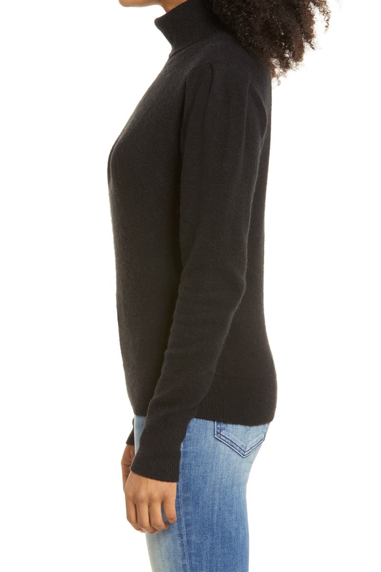 Rachell Parcell Puff Shoulder Turtleneck Sweater, Alternate, color, BLACK