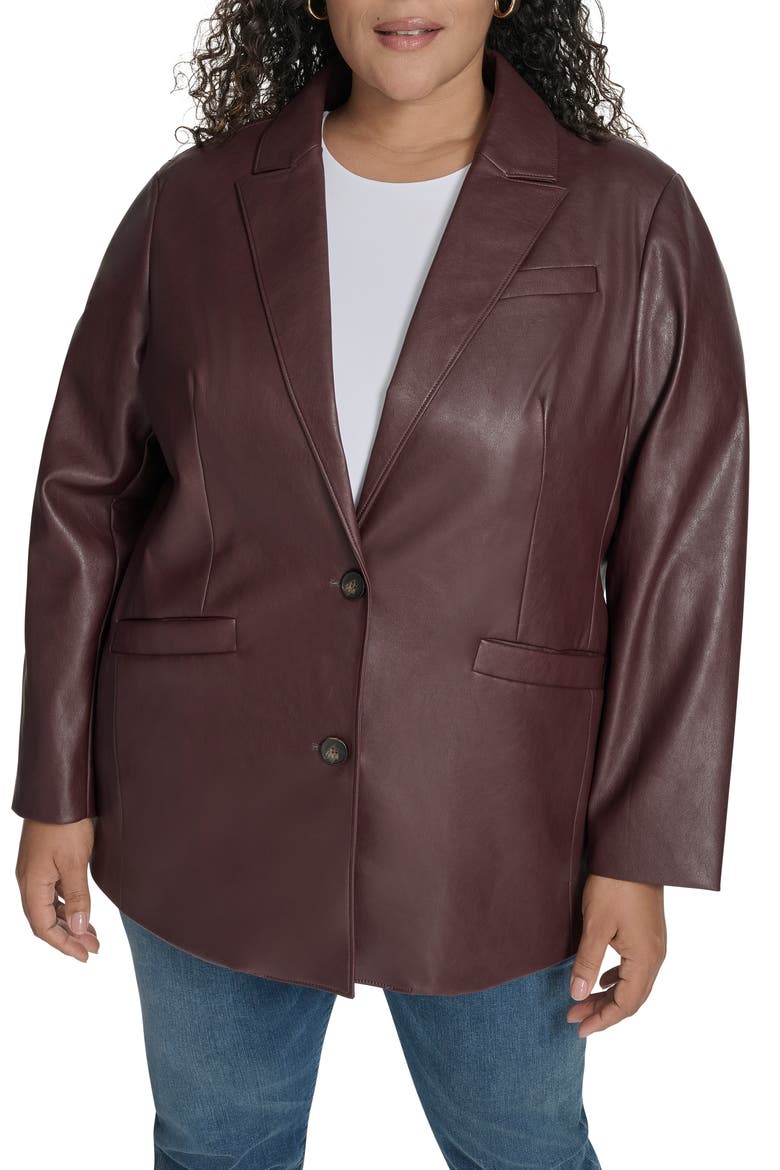 Faux Leather Blazer, Main, color, OXBLOOD