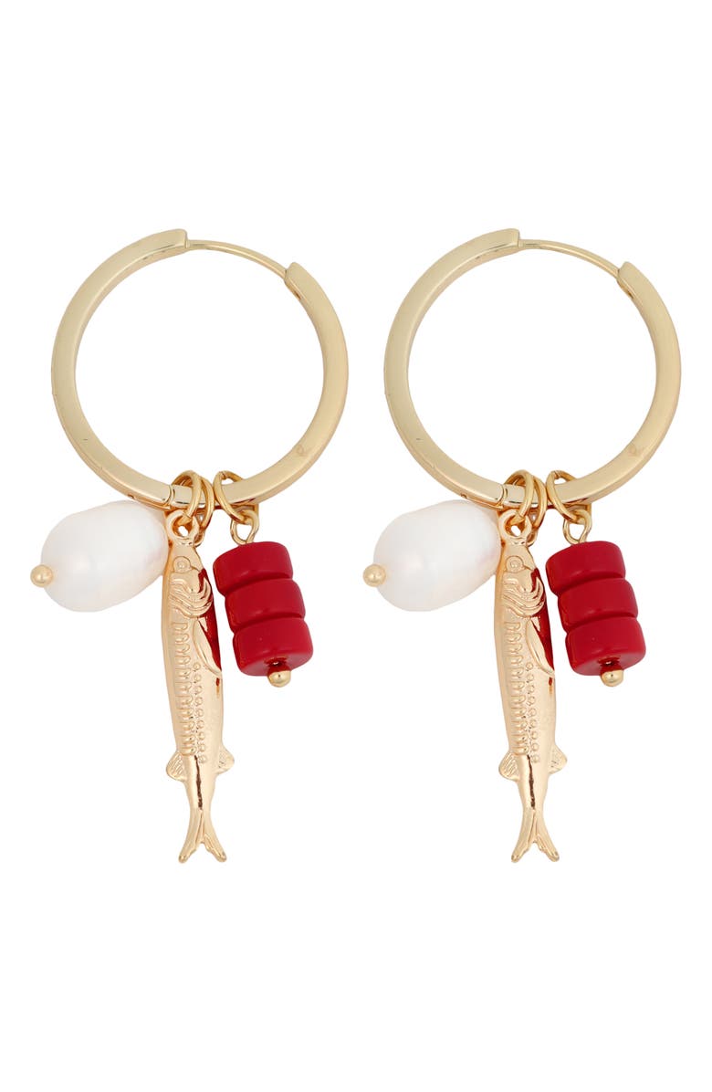 Panacea Fish Charm Hoop Earrings, Main, color, Red