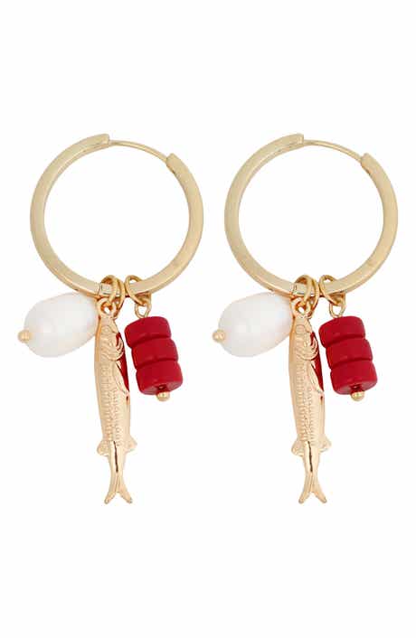 Panacea Fish Charm Hoop Earrings