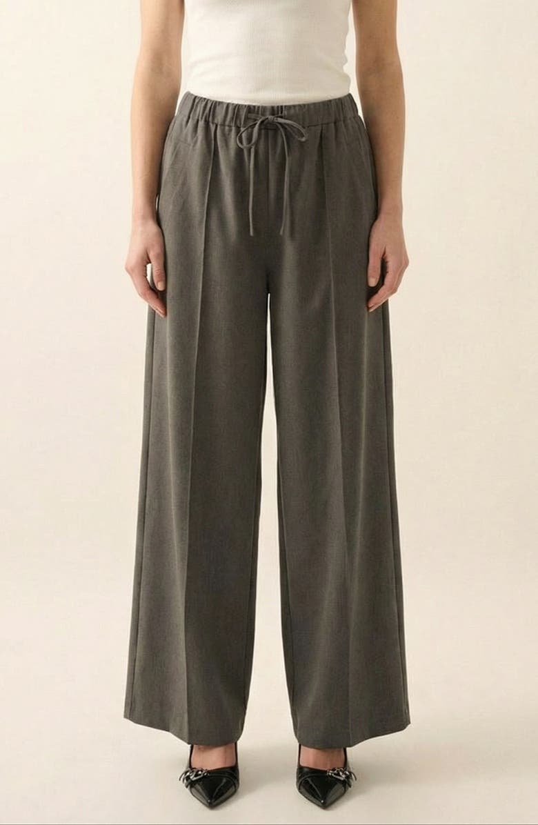 Modenaire Wide Leg High-Rise Drawstring Trousers, Main, color, Charcoal Grey