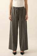 Modenaire Wide Leg High-Rise Drawstring Trousers