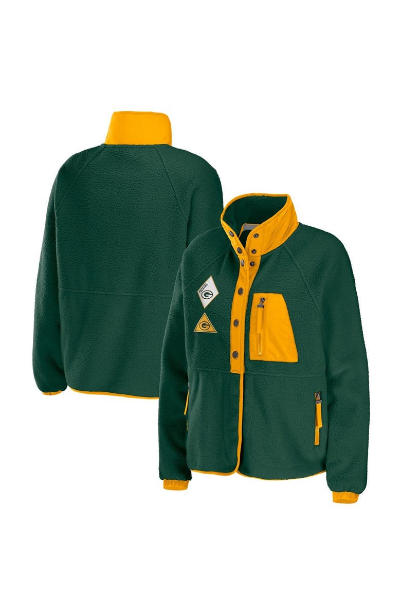 WEAR by Erin Andrews Women's WEAR by Erin Andrews Green Green Bay Packers Polar Fleece Raglan Full-Snap Jacket, Main, color, Green