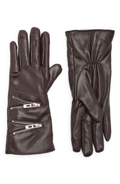 Zipper Faux Leather Gloves