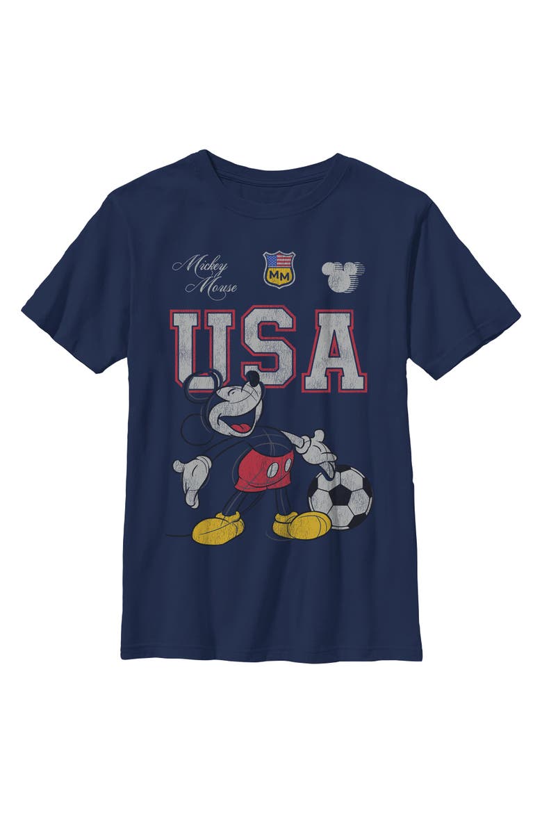 Boy's Mickey & Friends Happy Soccer Pose  Graphic T-Shirt, Main, color, Navy Blue