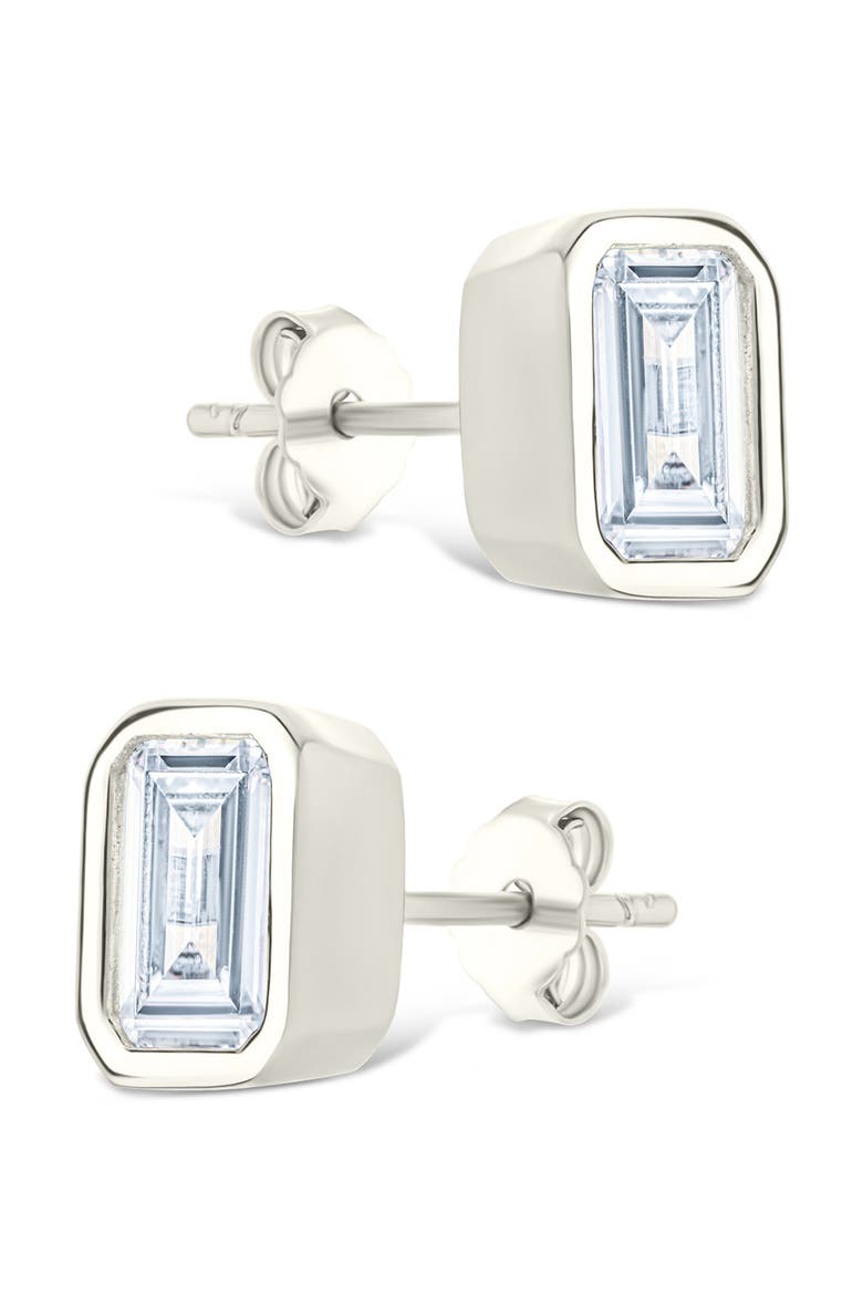 Emerald-Cut Cubic Zirconia Stud Earrings, Alternate, color, SILVER